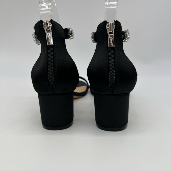Jewel Badgley Mischka Katerina Black Heels Rhinestone Strap Sz 6 Elegant - Picture 5 of 14